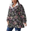 Women's Borg Fleece Stand-Up Collar Coat With Zipper Closure - Tropical Seamless Pattern With Birds Best Gift For Women - Gifts She'll Love A7