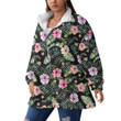 Women's Borg Fleece Stand-Up Collar Coat With Zipper Closure - Vivid Hibiscus And Plumeria Best Gift For Women - Gifts She'll Love A7