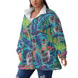 Women's Borg Fleece Stand-Up Collar Coat With Zipper Closure - Tropical Jungle Abstract Color Best Gift For Women - Gifts She'll Love A7