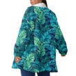 Women's Borg Fleece Stand-Up Collar Coat With Zipper Closure - Turquoise And Green Tropical Leaves Best Gift For Women - Gifts She'll Love A7