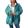 Women's Borg Fleece Stand-Up Collar Coat With Zipper Closure - Turquoise And Green Tropical Leaves Best Gift For Women - Gifts She'll Love A7 | Africazone