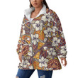 Women's Borg Fleece Stand-Up Collar Coat With Zipper Closure - Tropical Hibiscus Flower With Tapa Tribal Tattoo Best Gift For Women - Gifts She'll Love A7