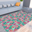 Floor Mat - Colorful Hibiscus Flower With Tropical Leaf Seamless Foldable Rectangular Thickened Floor Mat A7