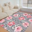 Floor Mat - Pink Hibiscus Flower With Hawaiian Tribal Foldable Rectangular Thickened Floor Mat A7 | Africazone