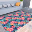 Floor Mat - Tropical Plants And Hibiscus Flowers Foldable Rectangular Thickened Floor Mat A7