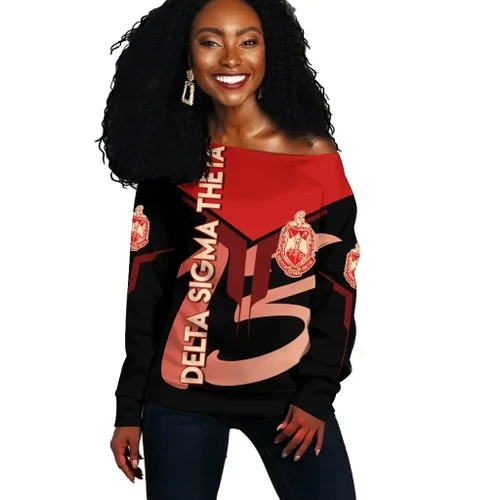 Africa Zone Sweatshirt - Delta Sigma Theta Red Women Off Shoulder Drinking Style J5