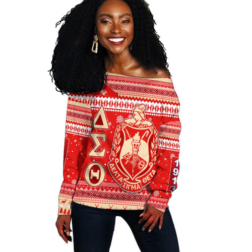 Africa Zone Sweatshirt - (Custom) Delta Sigma Theta African Pattern Christmas Off Shoulder Sweaters A31