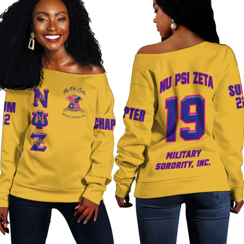 Africa Zone Off Shoulder Sweaters - (Custom) Nu Psi Zeta Military Sorority A31