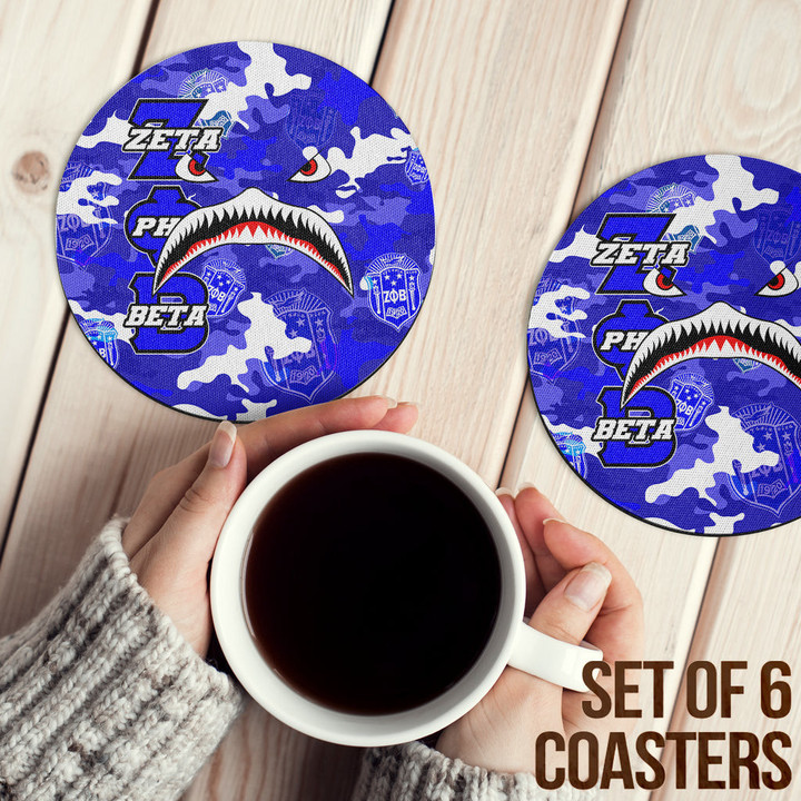 Africazone Coasters (Sets of 6) - Zeta Phi Beta Full Camo Shark Coasters | Africazone

