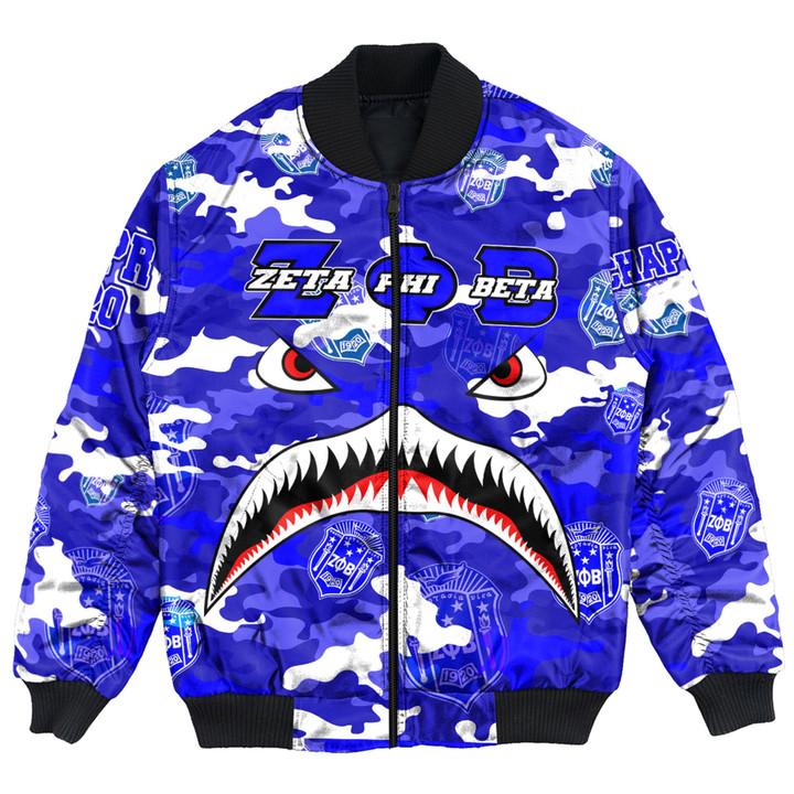Africazone Clothing - Zeta Phi Beta Full Camo Shark Bomber Jackets A7 | Africazone