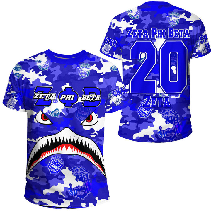 Africazone Clothing - Zeta Phi Beta Full Camo Shark T-shirt A7 | Africazone