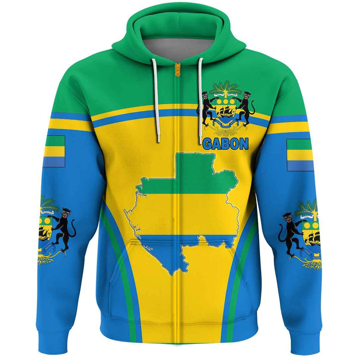 Africa Zone Clothing - Gabon Active Flag Zip Hoodie A35