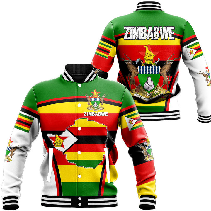Africa Zone Clothing - Zimbabwe Active Flag Baseball Jacket A35