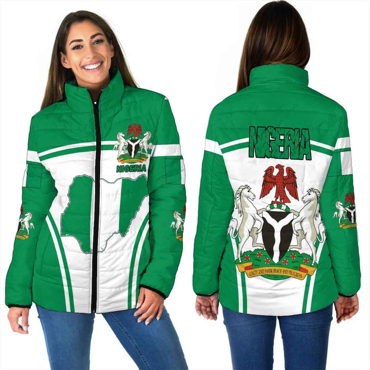 Africa Zone Clothing - Nigeria Active Flag Women Padded Jacket a35