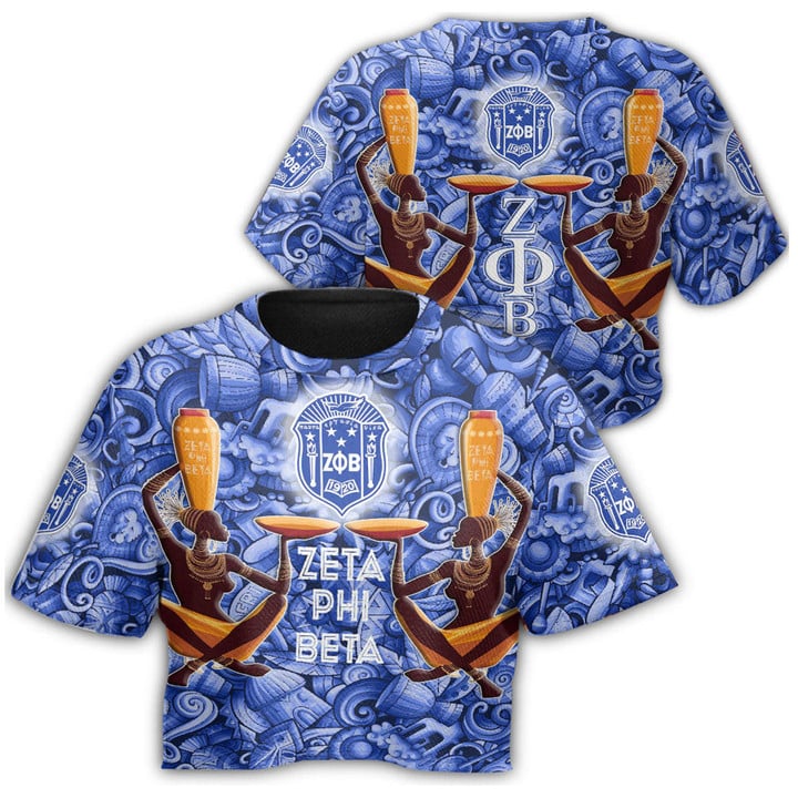 Africa Zone Clothing - Zeta Phi Beta Style Painting and Pattern Africa Croptop T-shirt A35 | Africa Zone