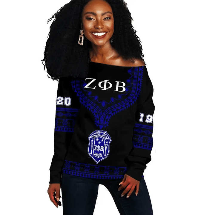 Africa Zone Sweater - Zeta Phi Beta Dashiki Off Shoulder - Alva Style J8