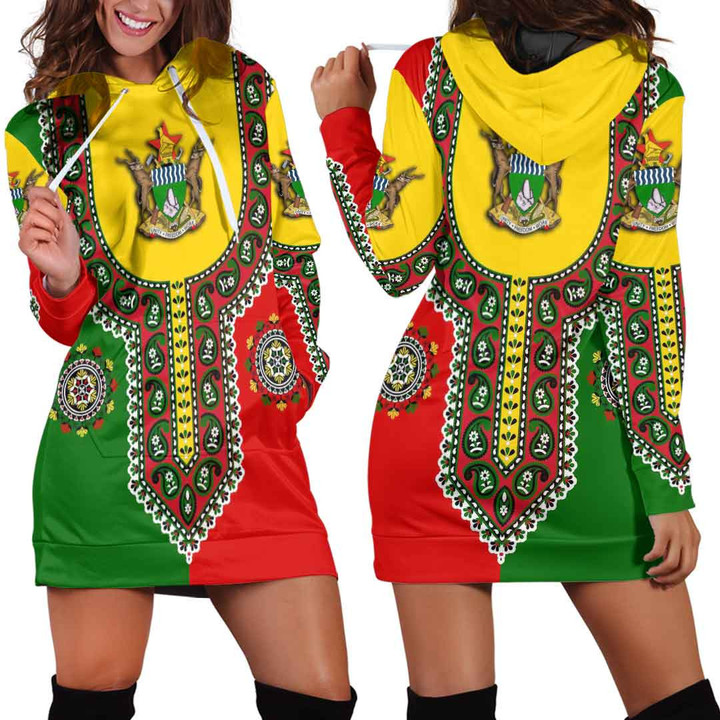 Africa Zone Clothing - Zimbabwe Dashiki Hoodie Dress A35