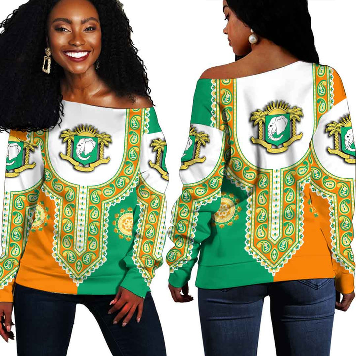Africa Zone Clothing - Ivory Coast Dashiki Off Shoulder Sweater A35