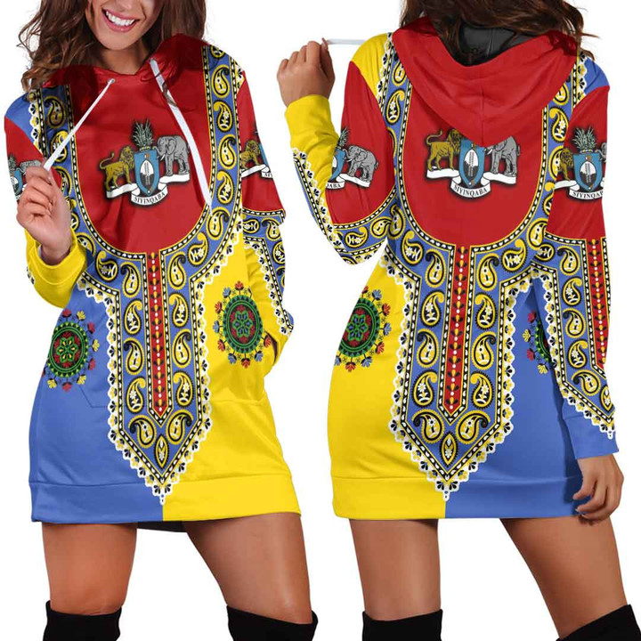 Africa Zone Clothing - Eswatini Dashiki Hoodie Dress A35