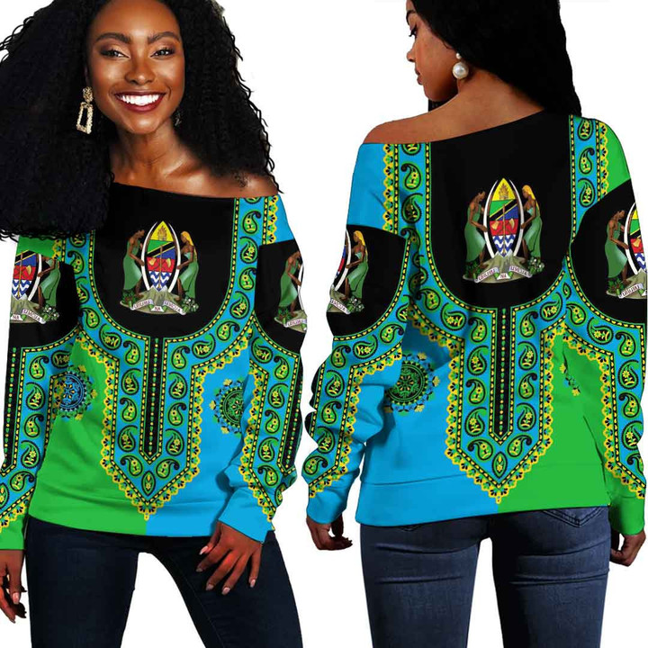 Africa Zone Clothing - Tanzania Dashiki Off Shoulder Sweater A35