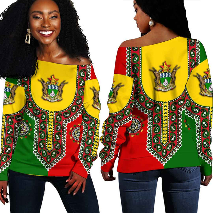 Africa Zone Clothing - Zimbabwe Dashiki Off Shoulder Sweater A35