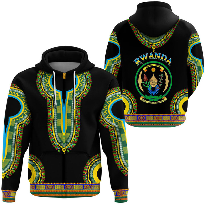 Africa Zone Clothing - Rwanda Dashiki Zip Hoodie A95