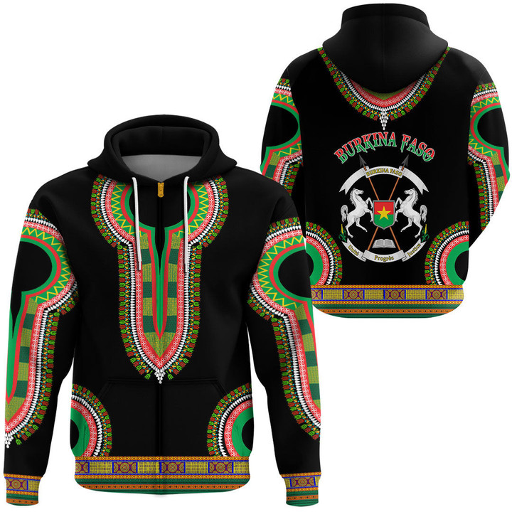 Africa Zone Clothing - Burkina Faso Dashiki Zip Hoodie A95