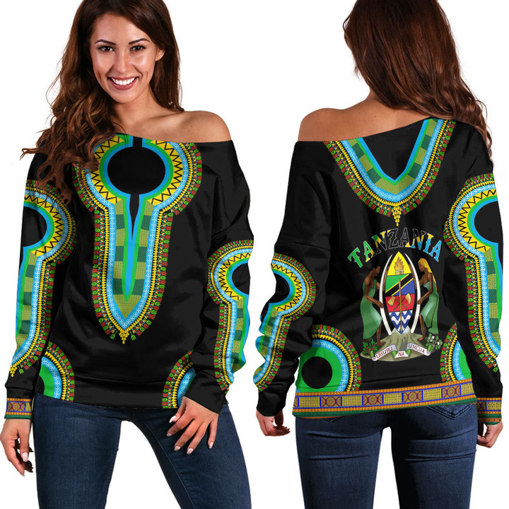 Africa Zone Clothing - Tanzania Dashiki Off Shoulder Sweaters A95