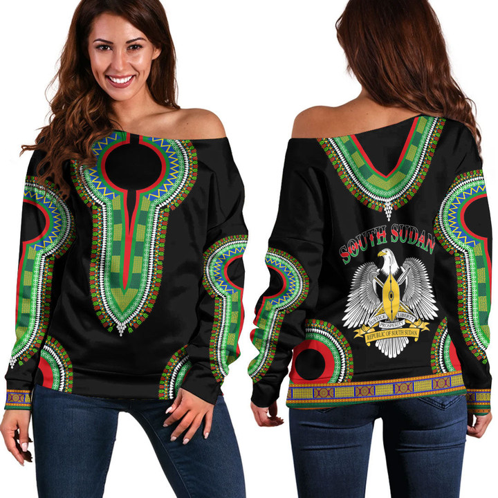 Africa Zone Clothing - South Sudan Dashiki Off Shoulder Sweaters A95