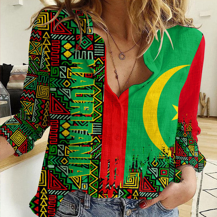Africa Zone Clothing - Mauritania Kente Pattern Women's Casual Shirt A94