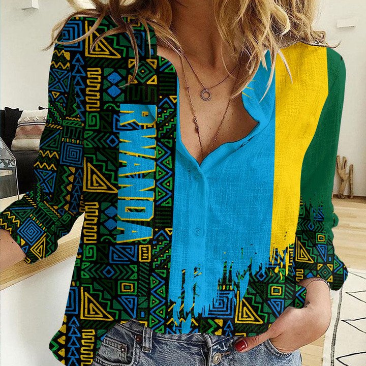 Africa Zone Clothing - Rwanda Kente Pattern Women's Casual Shirt A94