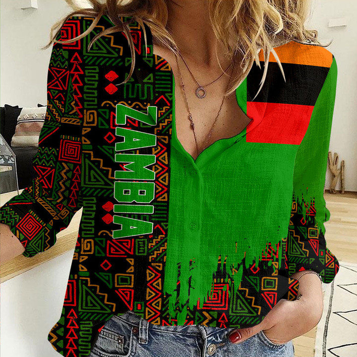Africa Zone Clothing - Zambia Kente Pattern Women's Casual Shirt A94