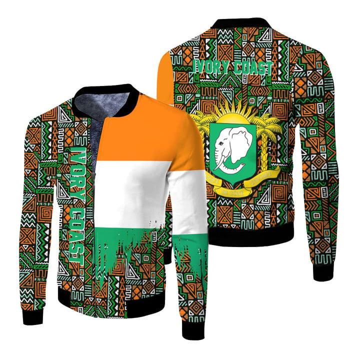 Africa Zone Clothing - Ivory Coast Fleece Winter Jacket Kente Pattern A94