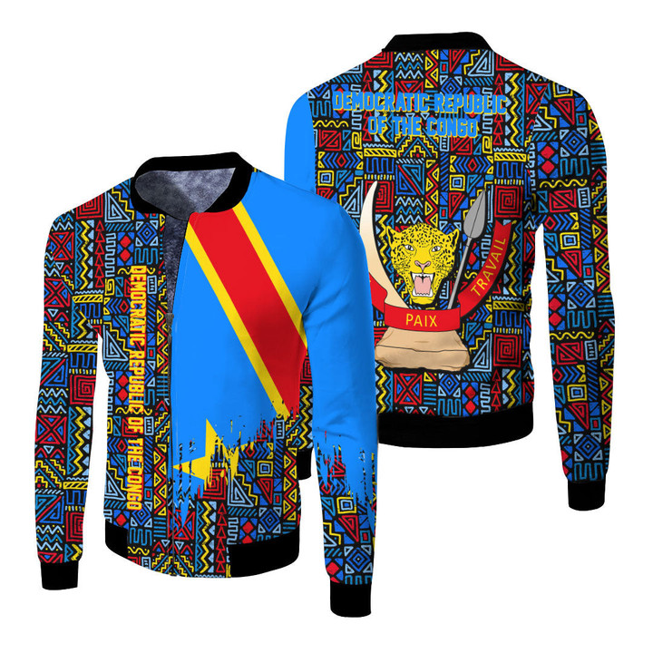 Africa Zone Clothing - Democratic Republic of the Congo Fleece Winter Jacket Kente Pattern A94