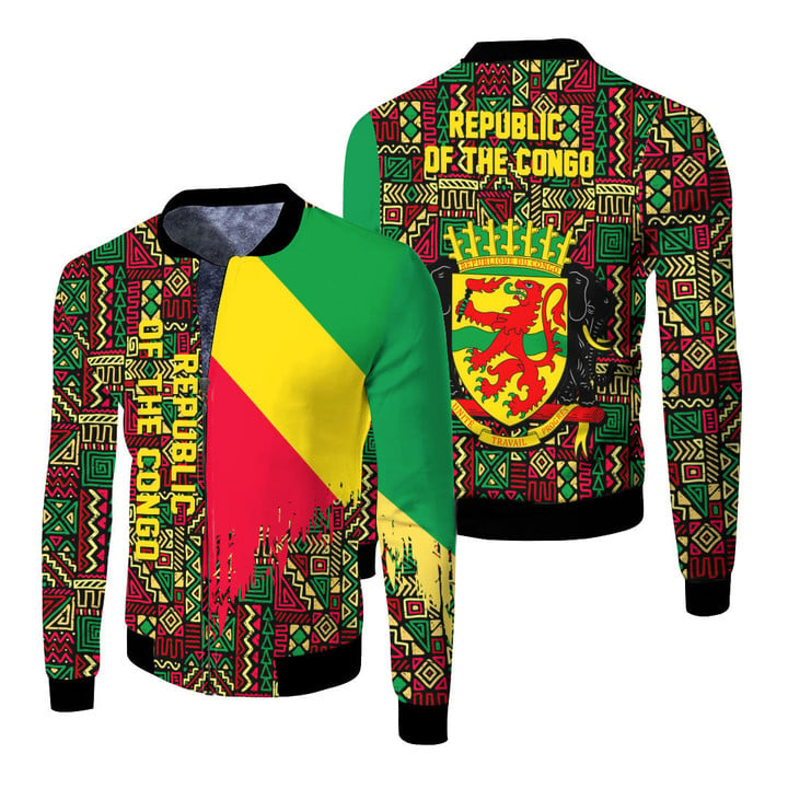 Africa Zone Clothing - Republic of the Congo Fleece Winter Jacket Kente Pattern A94