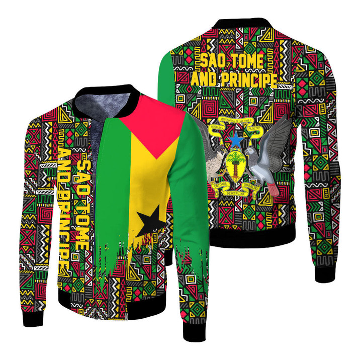 Africa Zone Clothing - Sao Tome and Principe Fleece Winter Jacket Kente Pattern A94