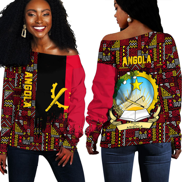 Africa Zone Clothing - Angola Kente Pattern Off Shoulder Sweater A94