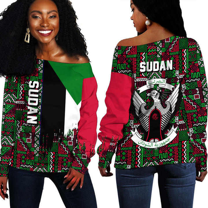 Africa Zone Clothing - Sudan Kente Pattern Off Shoulder Sweater A94