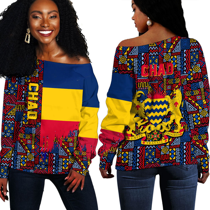 Africa Zone Clothing - Chad Kente Pattern Off Shoulder Sweater A94