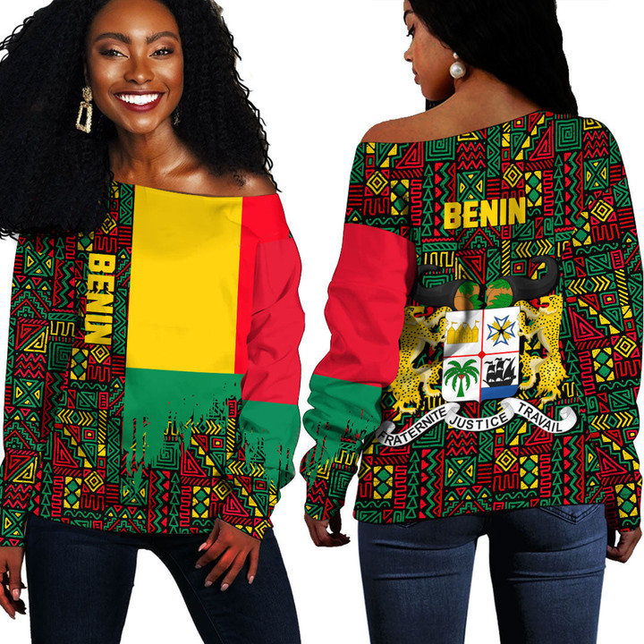 Africa Zone Clothing - Benin Kente Pattern Off Shoulder Sweater A94