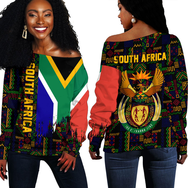 Africa Zone Clothing - South Africa Kente Pattern Off Shoulder Sweater A94