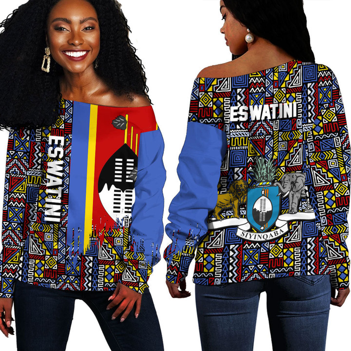 Africa Zone Clothing - Eswatini Kente Pattern Off Shoulder Sweater A94