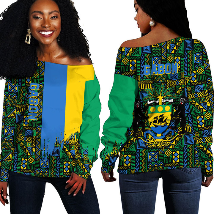 Africa Zone Clothing - Gabon Kente Pattern Off Shoulder Sweater A94