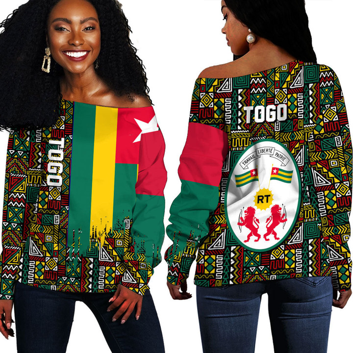 Africa Zone Clothing - Togo Kente Pattern Off Shoulder Sweater A94
