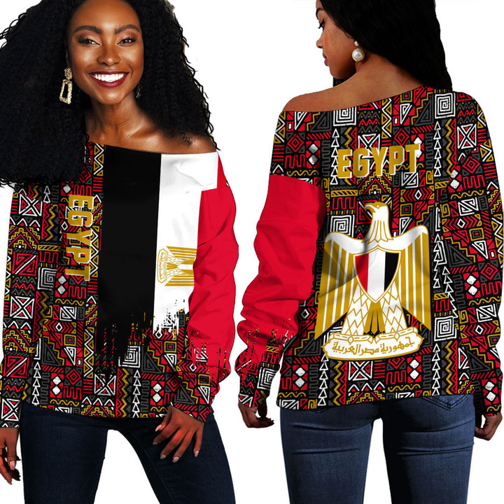 Africa Zone Clothing - Egypt Kente Pattern Off Shoulder Sweater A94