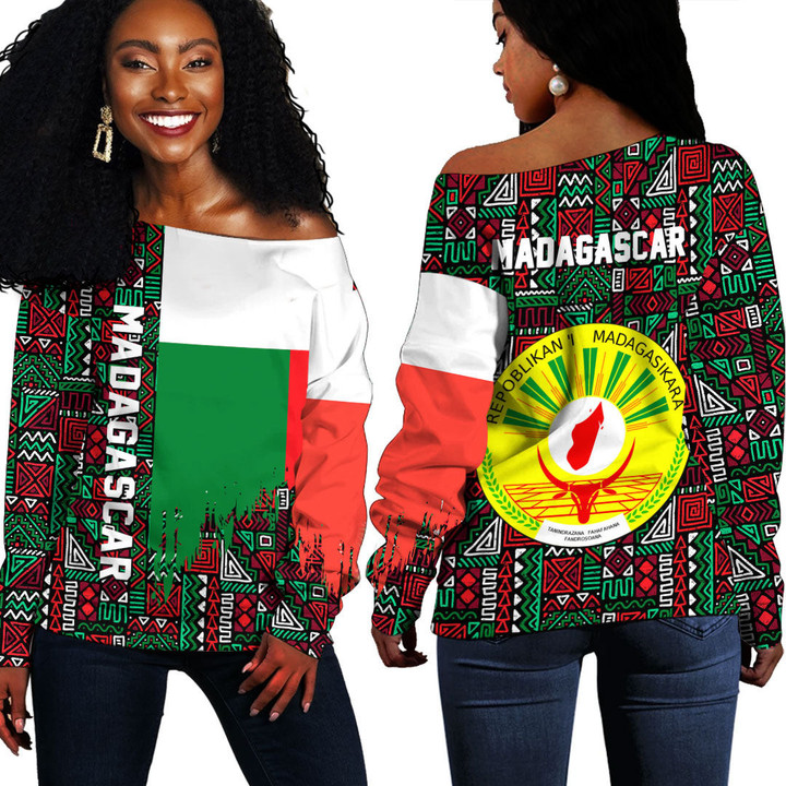 Africa Zone Clothing - Madagascar Kente Pattern Off Shoulder Sweater A94