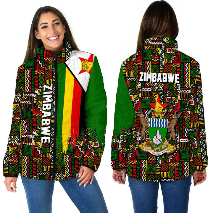 Africa Zone Clothing - Zimbabwe Women's Padded Jacket Kente Pattern A94