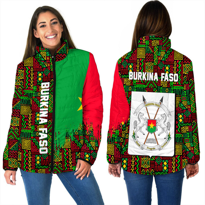 Africa Zone Clothing - Burkina Faso Women's Padded Jacket Kente Pattern A94