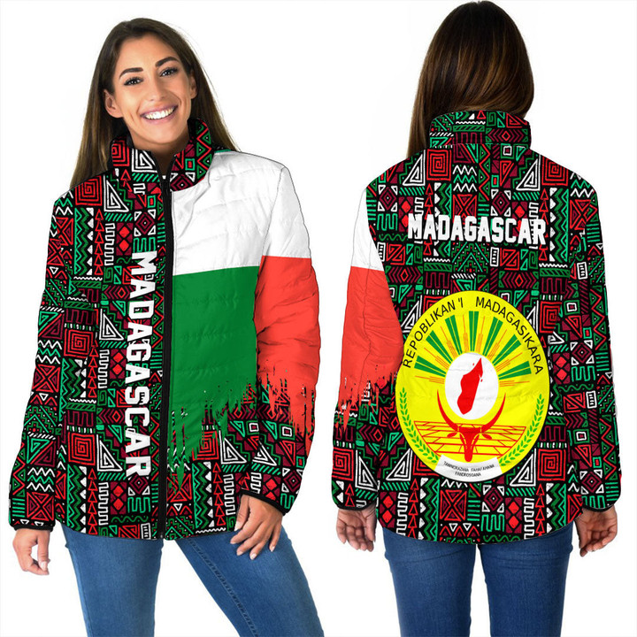 Africa Zone Clothing - Madagascar Women's Padded Jacket Kente Pattern A94