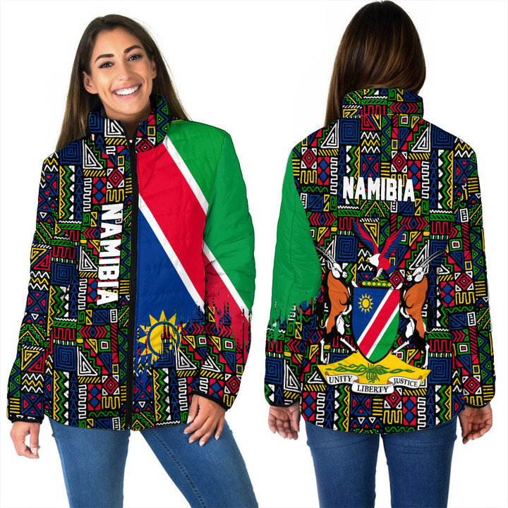 Africa Zone Clothing - Namibia Women's Padded Jacket Kente Pattern A94